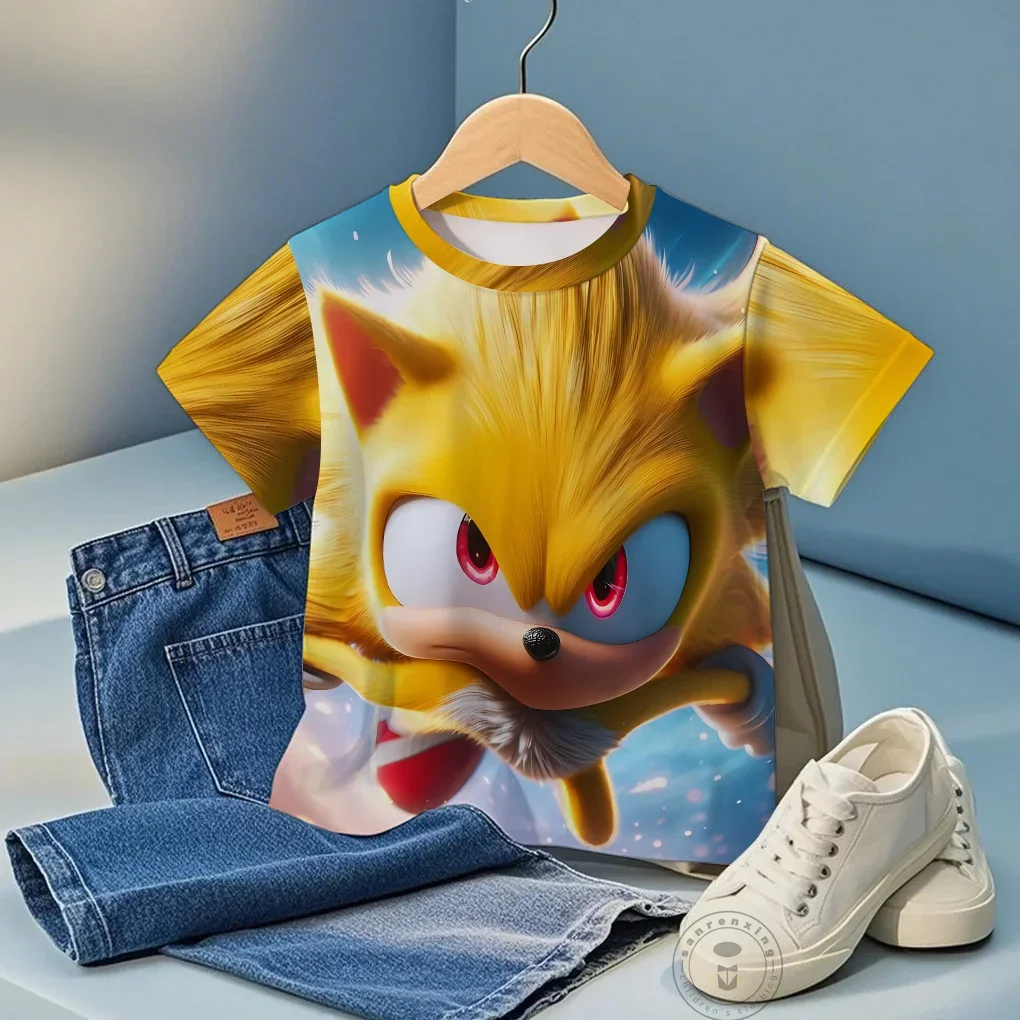 

Boys Girls 3 14 Years Summer Cool Sonic Short Sleeve Tee 3D Print Round Neck Cartoon Streetwear Fashion Top