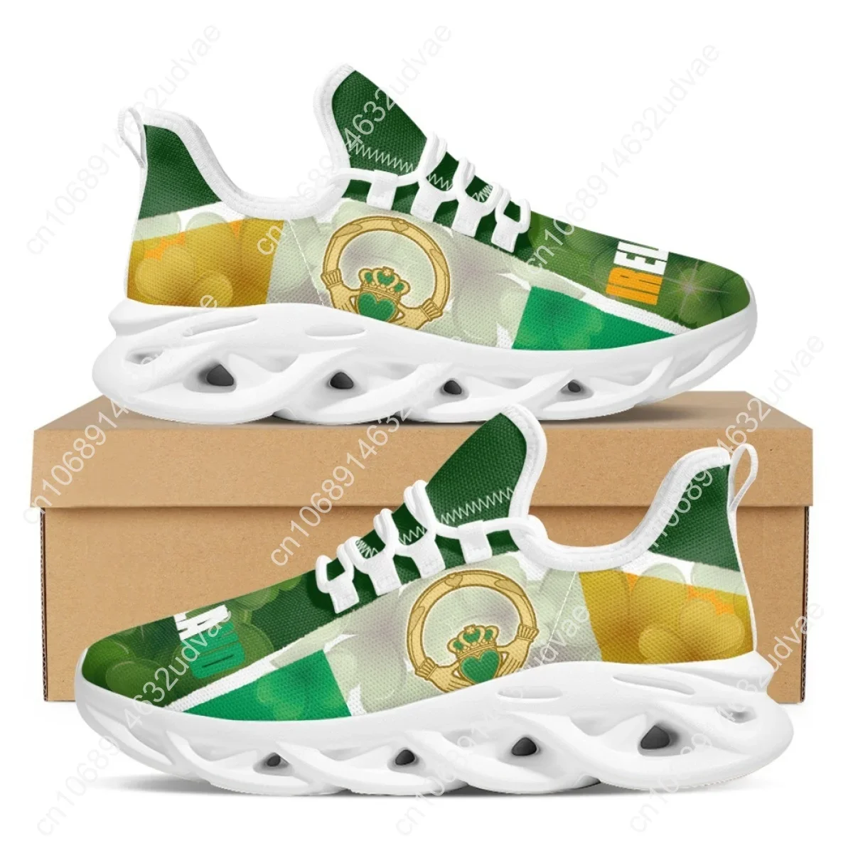 Ireland Flag Patriotic Pride Platform Lace-Up Shoes 3D Trefoil Print Ladies Sneakers Stylish Comfort Vulcanized Shoes Footwear