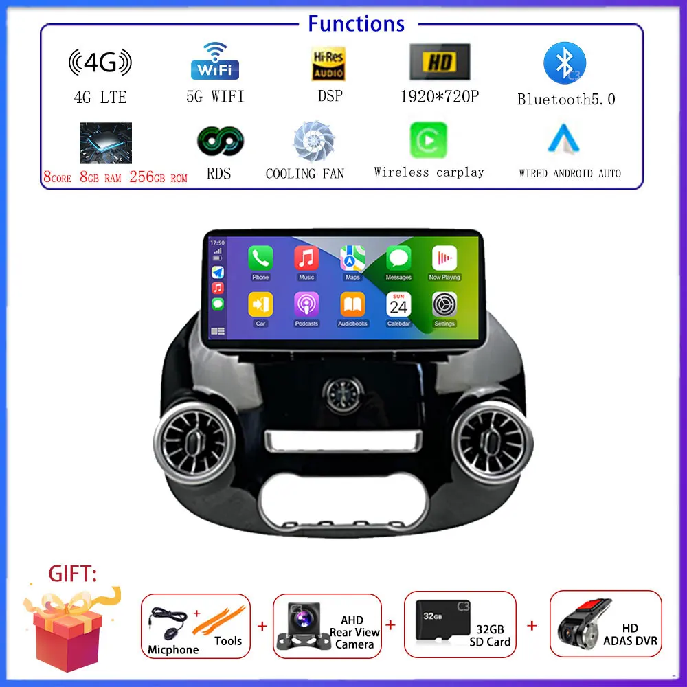 12.3 "4G Voor Benz Vito W447 2014 - 2021 Auto Android 15 Radio Stereo Multimedia Video GPS navigatie Speler IPS scherm BT 5.0