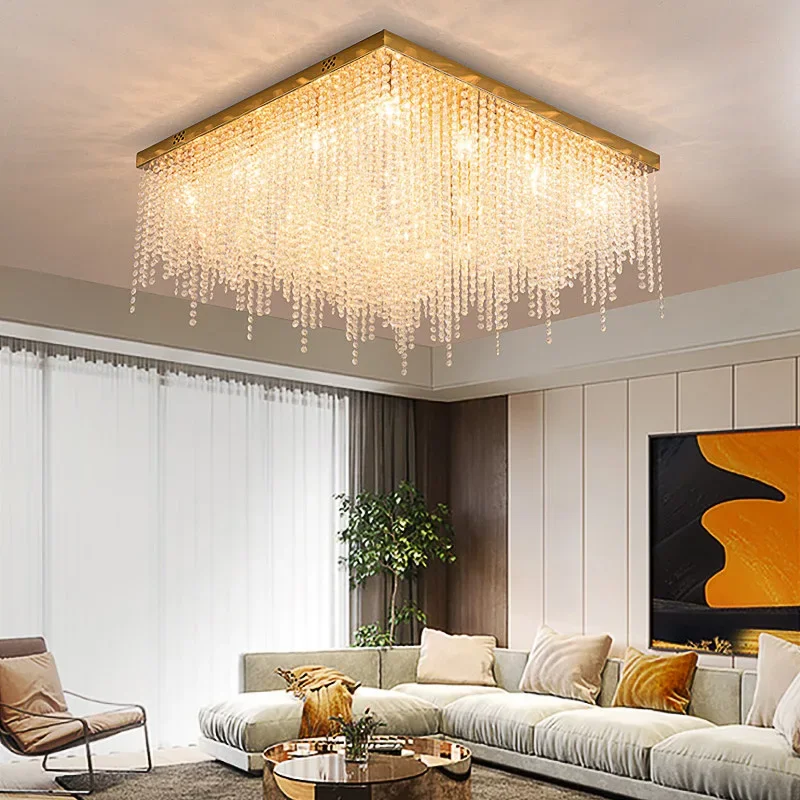 Round Living Room Crystal Chandelier Luxury Gold Home Decor Ceiling Light Fixture Square Design Bedroom Led Cristal Lamp