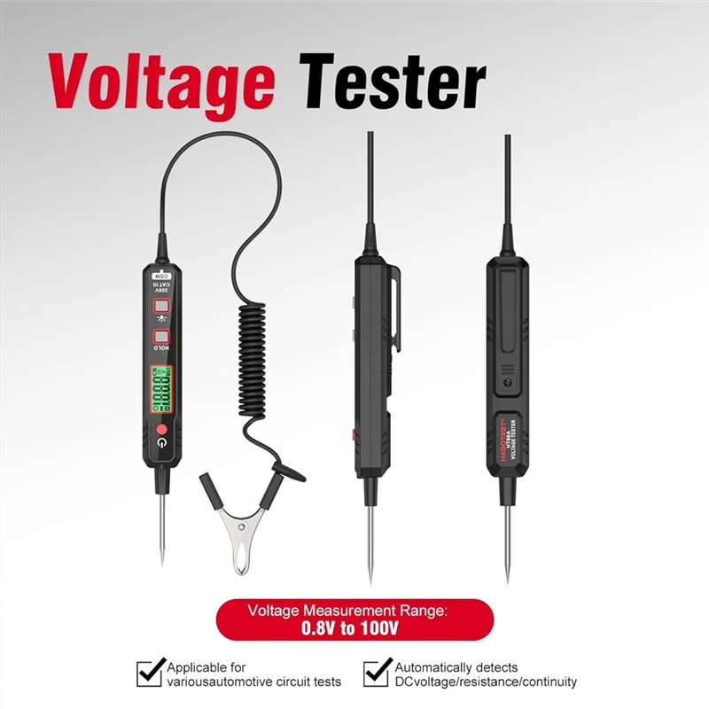 ABBY-Smart Car Test Light, 0.8V-100V DC Buzzer Circuit Tester, Bidirectional Voltage Tester With Flashlight, Continuity Fuse