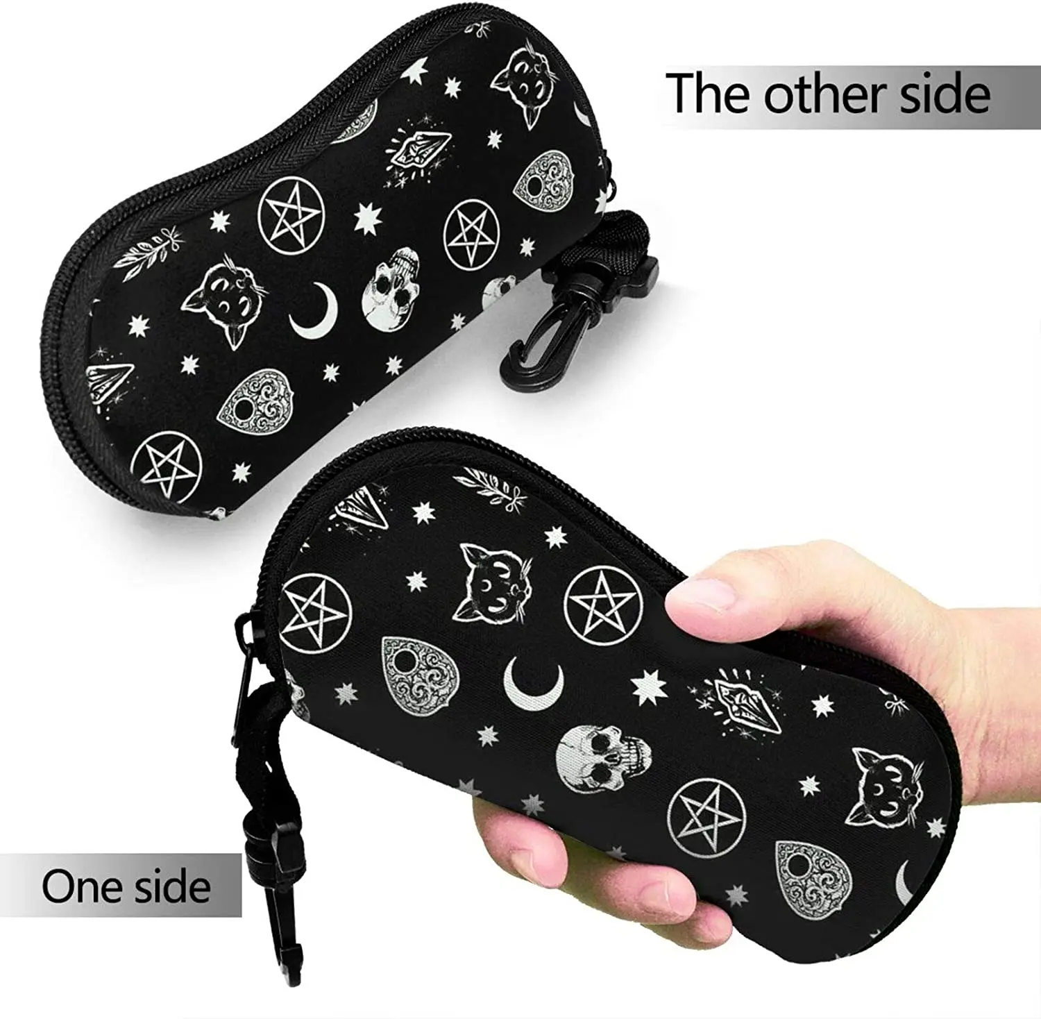 Gothic Eyeglass Case Sunglasses Soft Cases Ultra Light Portable Neoprene Zipper with Belt Clip for Men Women Kids