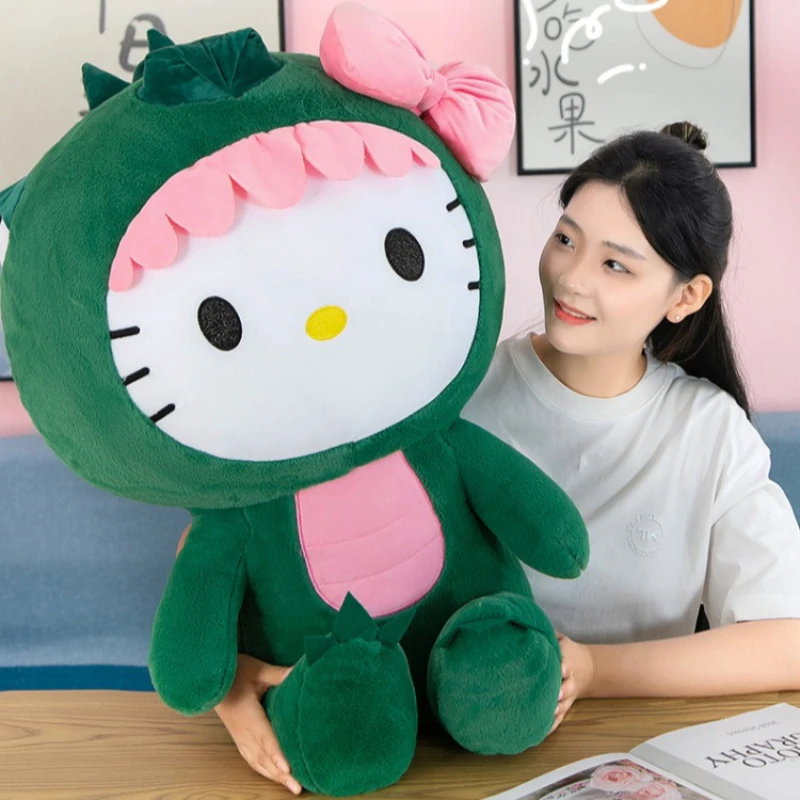 

Большая плюшевая игрушка Sanrio Kawaii HelloKitty в виде динозавра, 80 см, мультяшная аниме-подушка для сна, украшение, подарок для детей