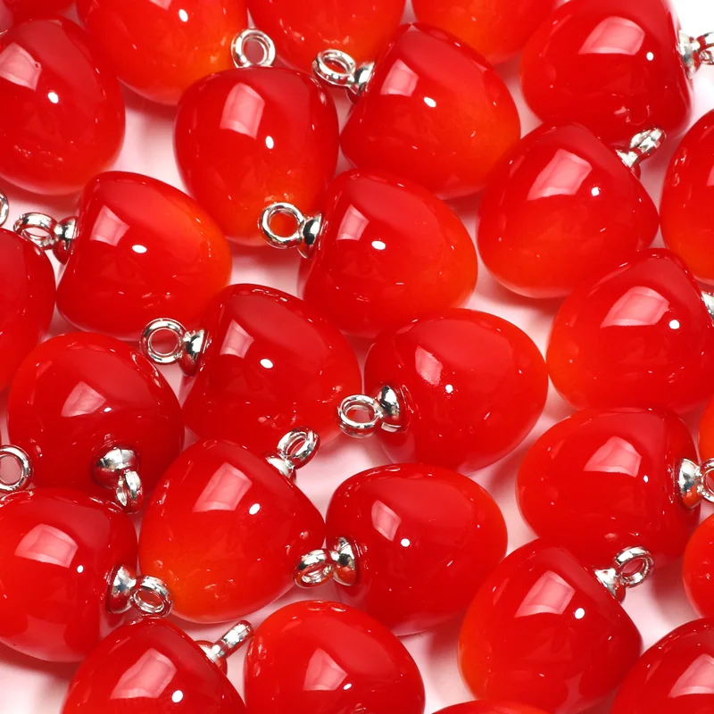 10pcs Red Cherry Shape Small Pendant Resin Charm For Jewelry Making Earrings Necklace Bracelet Handmade Craft DIY Supplies 15mm