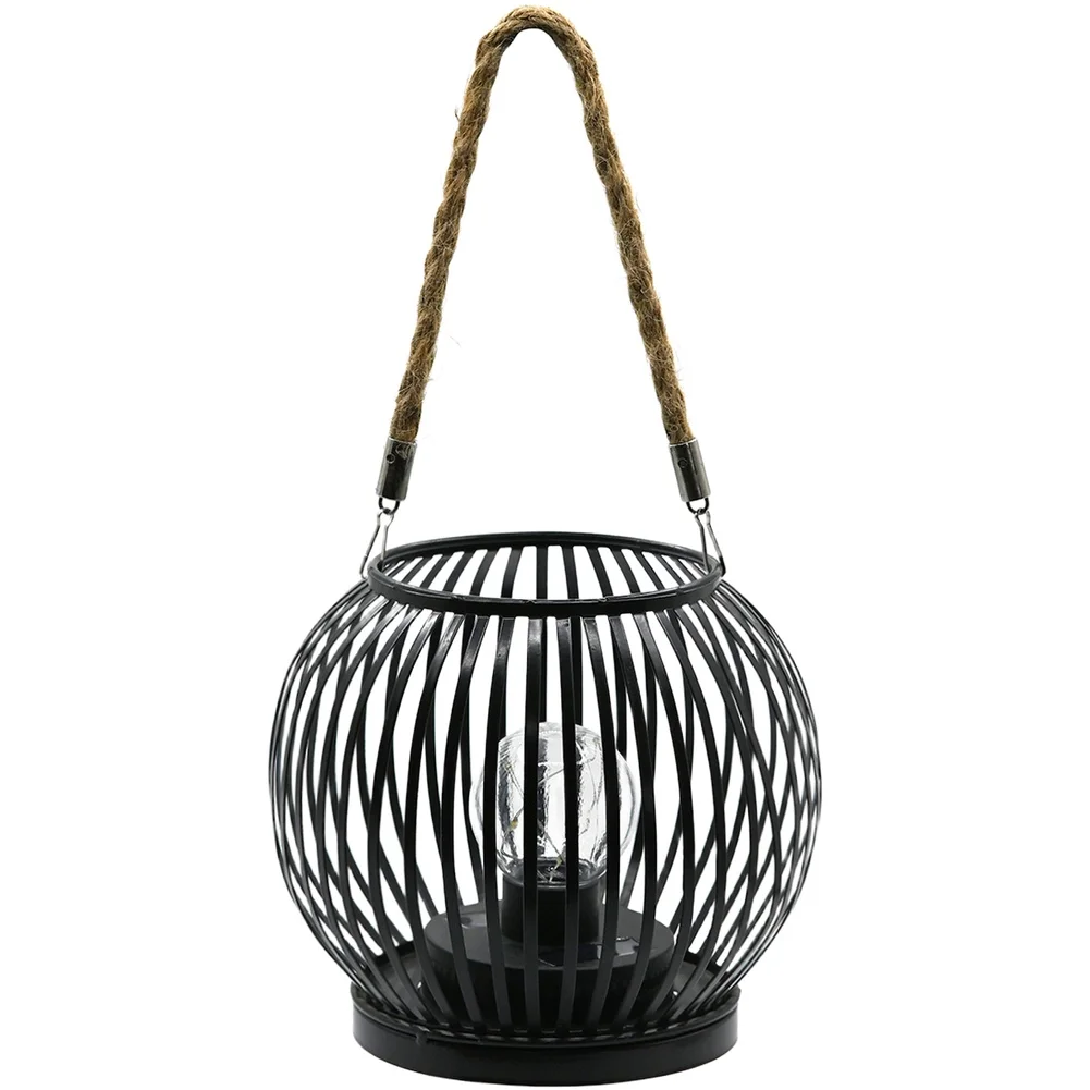 Solar Iron Lantern with Hollow Pattern and Minimalist Art Design Weather Resistant Metal Construction for Outdoor and Indoor