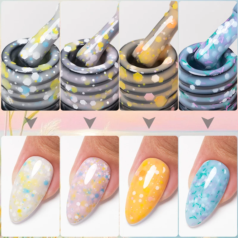 PUENTE 7.5ML Colore pastello Glitter Paillettes Base in gomma Gel Smalto per unghie Soak Off UV Semi-Permanente Vernice per unghie per manicure