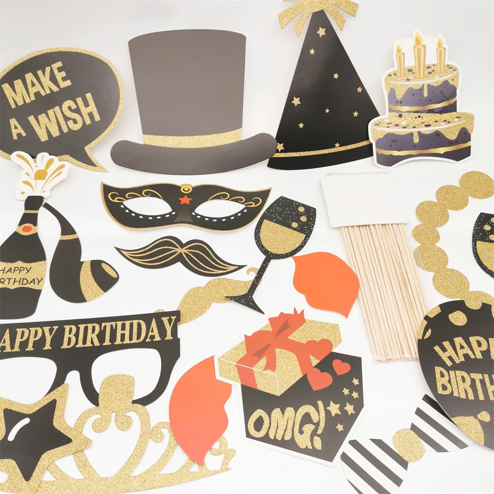 Glitter Alles Gute zum Geburtstag Papier DIY Stick Photo Booth Requisiten Maske Photobooth Erwachsene Alles Gute zum Geburtstag Selfie Hintergrund Party Dekoration