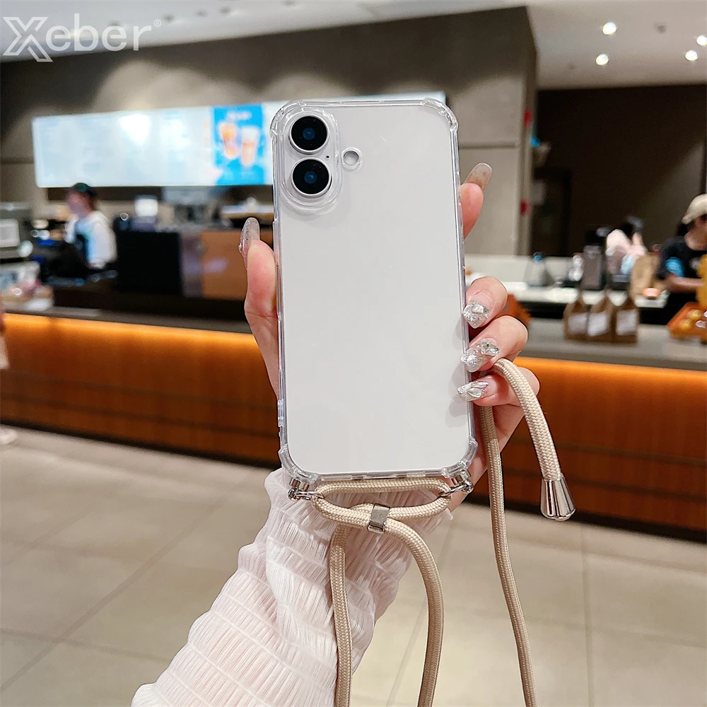 For iPhone 18 17 16 15 14 ProMax Crossbody Necklace Cord Lanyards Transparent Case For iPhone 11 12 13 Pro Max XS XR Soft Cover