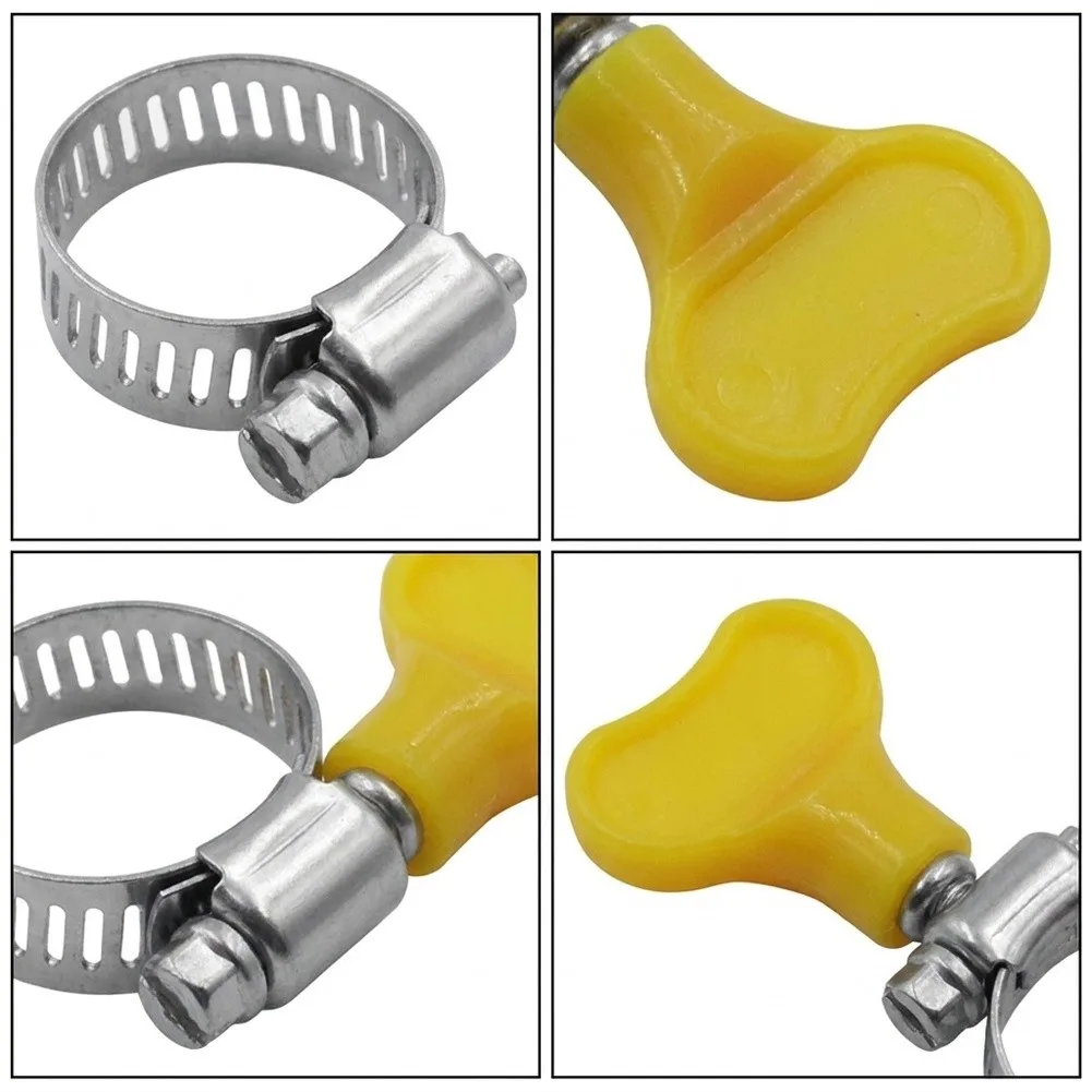Brand New Hose Clamp Pipe Clip Handle Hand Wriggle Stainless Steel Yellow 10-38mm 5pc Gas Leak Waterproof Brand