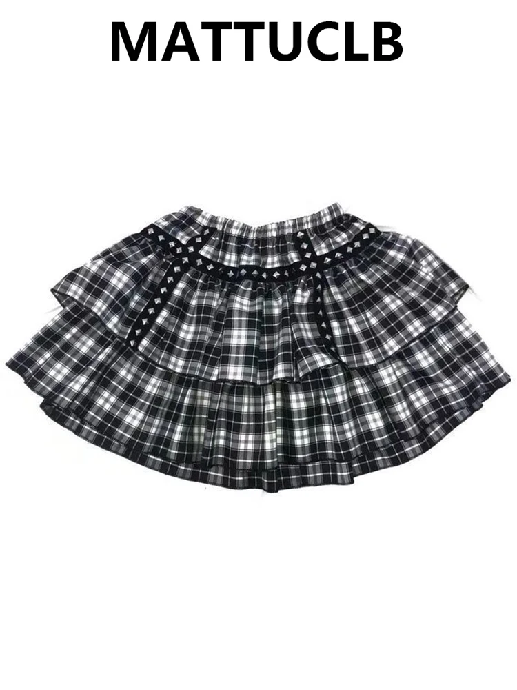 

Women's Mini Lolita Skirt Checkered 2000s Party Gyaru Coquette Japanese 2000s Shoujo Kpop Y2k Harajuku Skirt Cyber Punk New