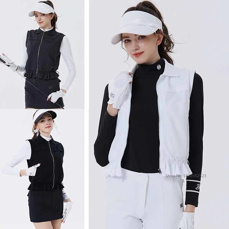 blktee-autumn-new-golf-vest-women-sleeveless-jacket-ladies-ruffle-hem-sports-lapel-tops-windproof-elastic-waist-golf-jersey-coat