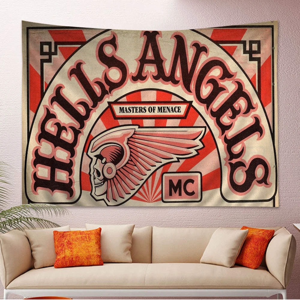 H-Hell-Angel logo Printed Large Wall Tapestry Hanging Tarot Hippie Wall Rugs Dorm Art Home Decor