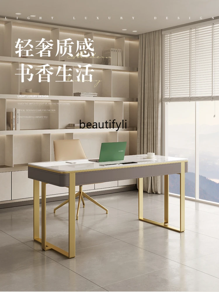 Light Luxury Stone Plate Desk Modern Minimalist Study Writing Desk Designer High-End Computer Desk