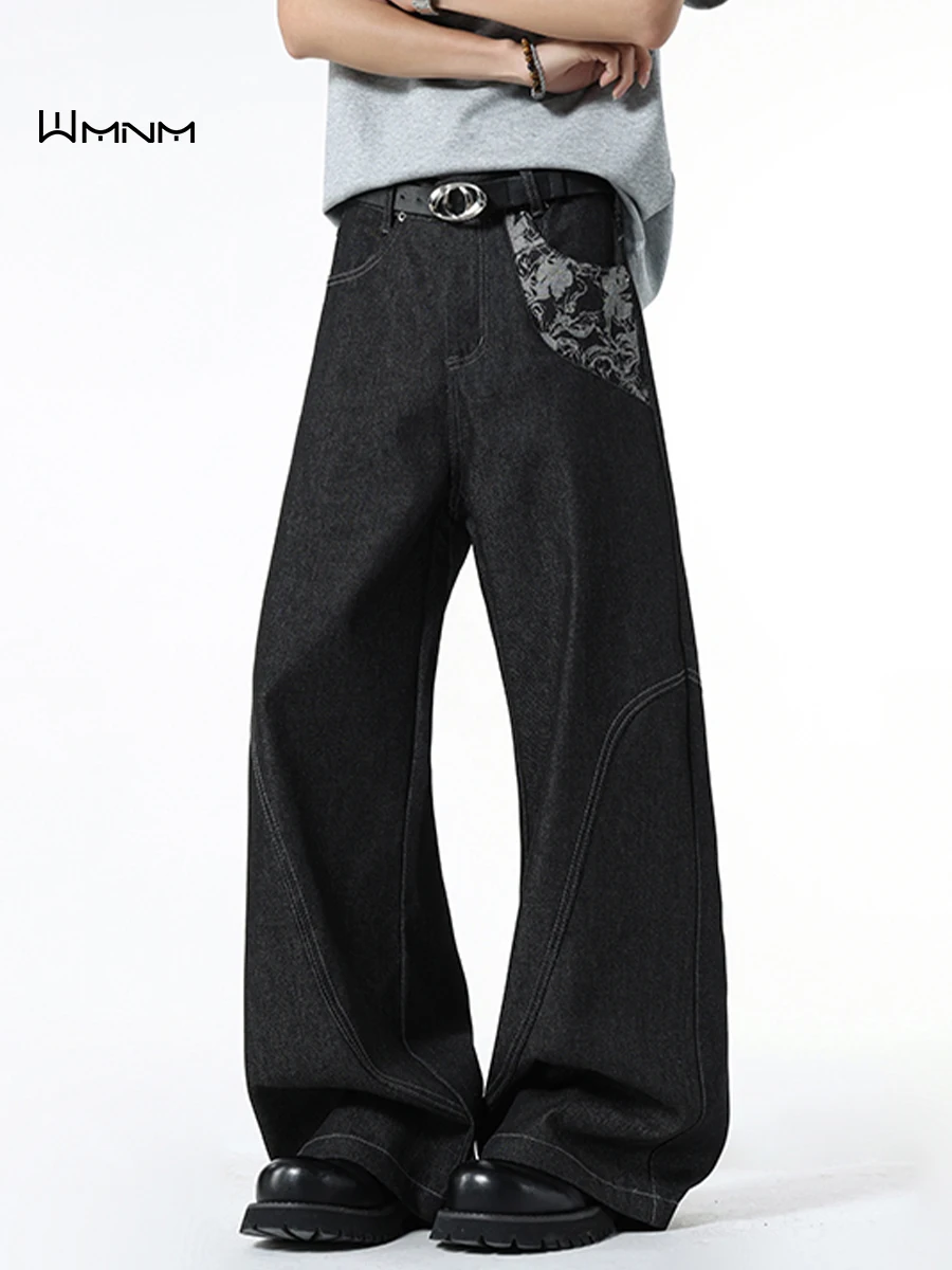 

Cleanfit Waed Denim Wide Leg Pants Men's Trendy Brand Cuirass Pattern Autumn Casual Wear Resistant Straight Cut Jeans