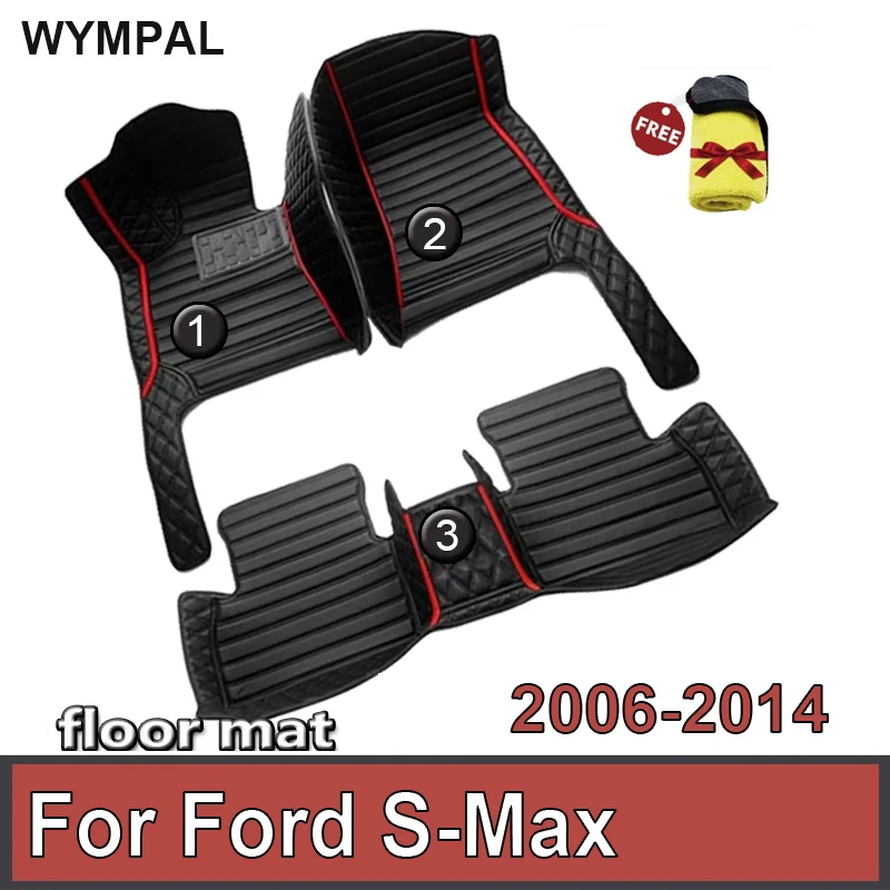 Car Floor Mats For Ford S-Max MK1 2006~2014 7seat Anti-dirt Pads Full Set Waterproof Floor Mat Non-slip Carpets Car Accessories