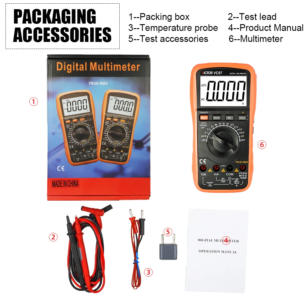 New VICTOR VC97 Auto Digital Multimeter Ranging True RMS 3999 Counts Resistance Test Capacitance Voltage Current Meters