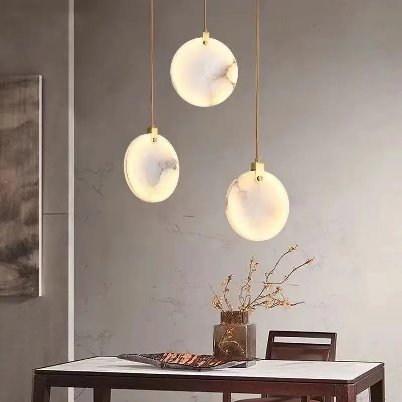 Modern Marble Indoor Pendant Lamp Round Stone Metal Material Hanging Light LED Home Decoration Hotel Lobby Chandelier