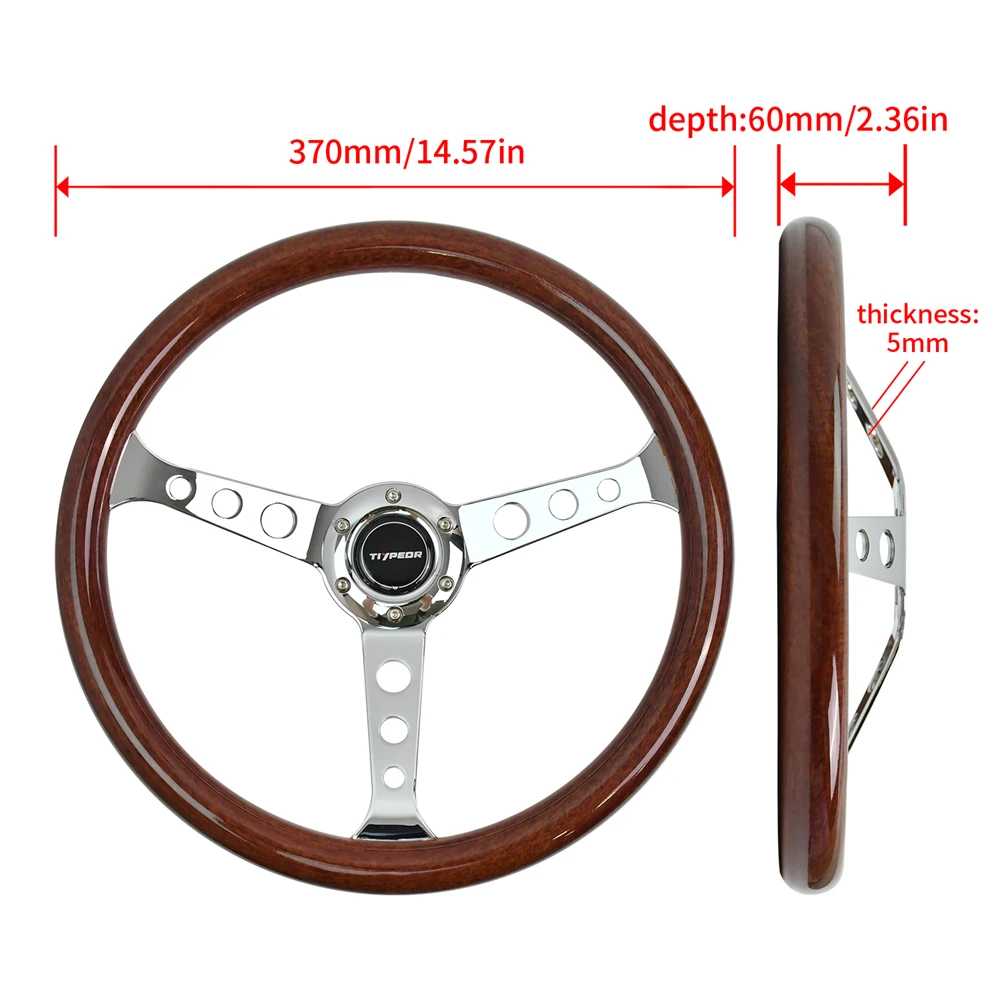 JDM 15inch 380mm Universal Classic wood Steering Wheel Chrome Spoke Retro Car Sports Steering Wheel