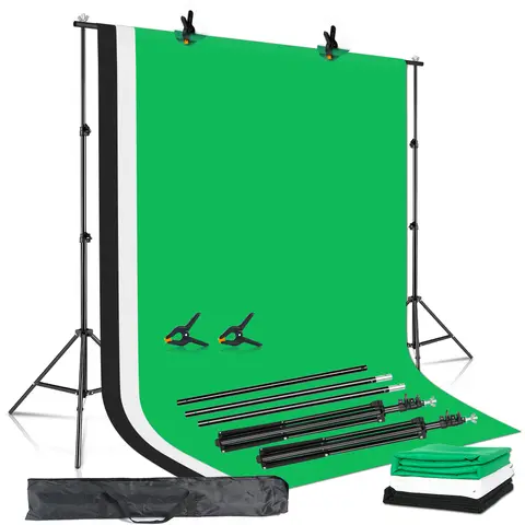 Backdrop Support System Kit With Green Cloth For Muslins Backdrops Telescopic Background Stand Adjustable With Carry Bag Clip