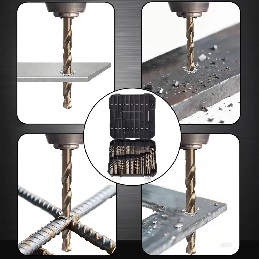 ชุดดอกสว่านโคบอลต์ 122 ชิ้น สำหรับวัสดุเหล็กกล้าชุบแข็งและสแตนเลส ดอกสว่านไฮสปีดสตีลแบบเจาะเกลียว ตั้งแต่ขนาด 1/16 นิ้ว