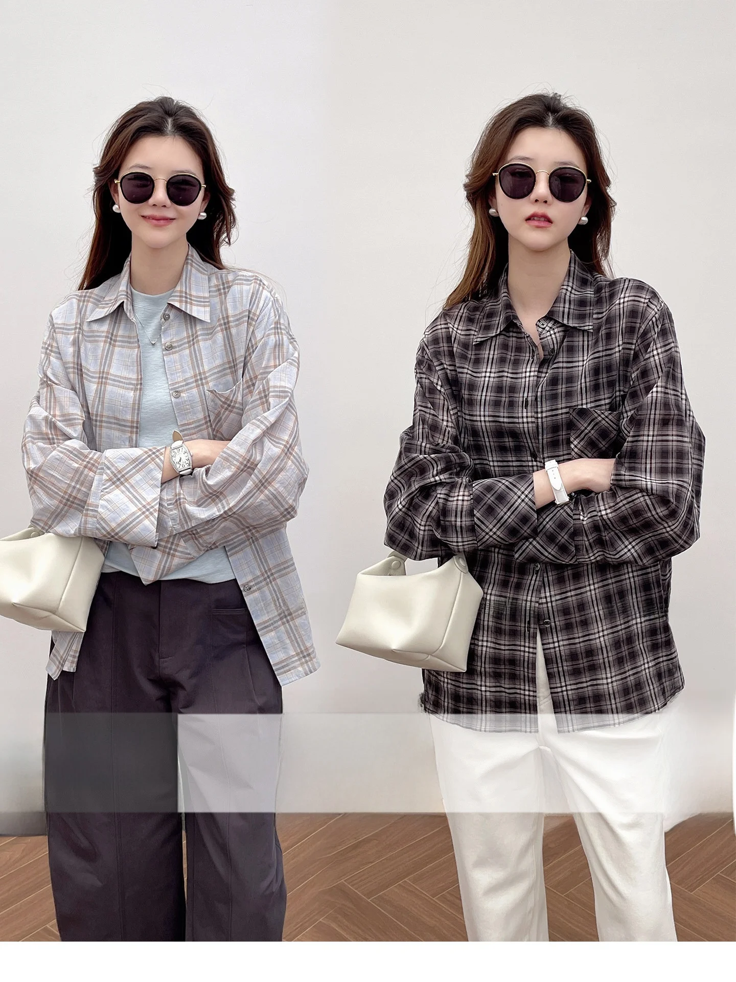 

Корейская модная женская рубашка с длинным рукавом из бархатного хлопка, свободного кроя, в стиле кэжуал, с цветными блоками и клеткой, весенняя новинка