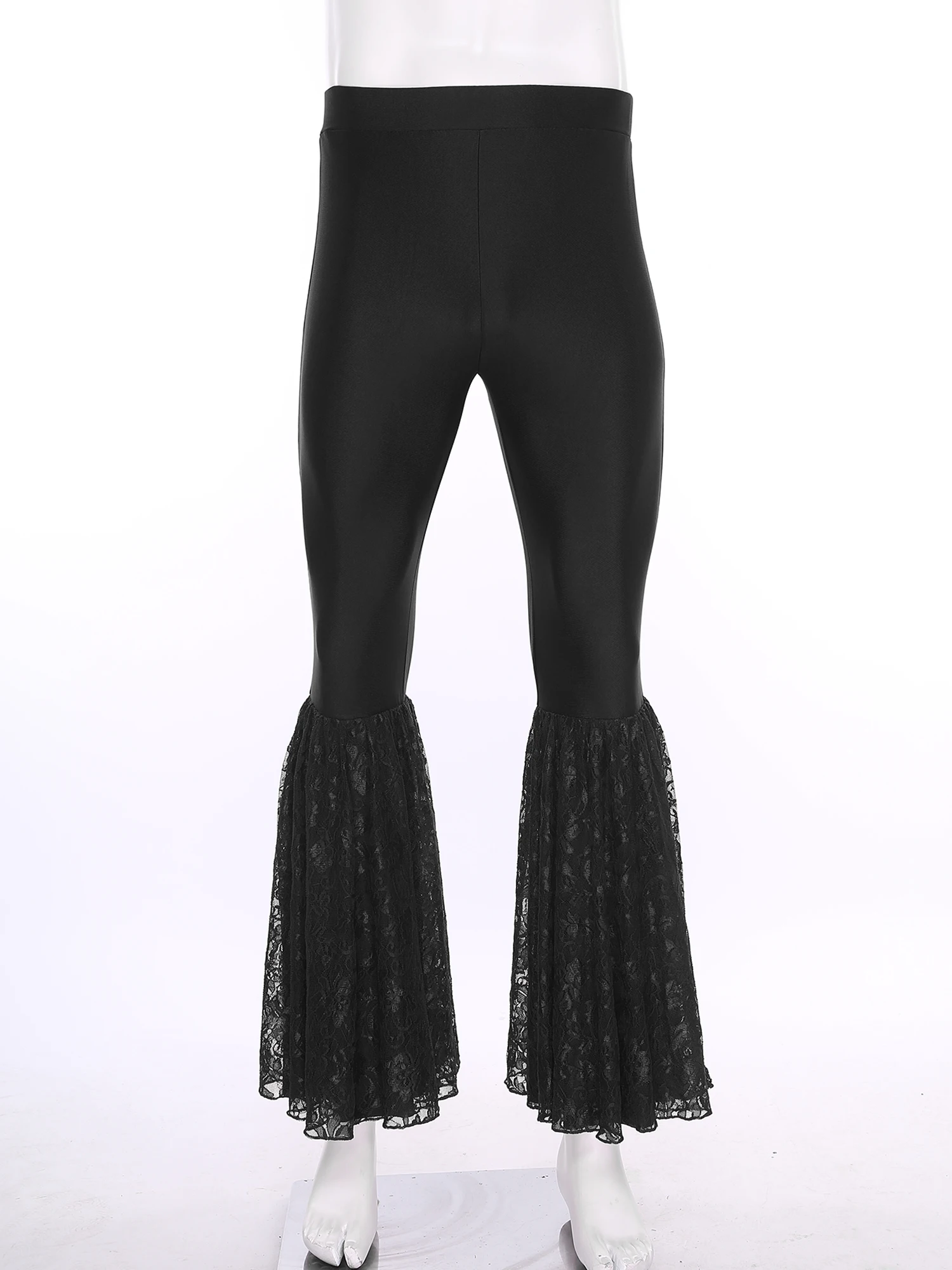 الرجال ديسكو اللاتينية الجاز الرقص السراويل مطاطا حزام الدانتيل المرقعة جرس أسفل السراويل متوهج بنطلون لحفلة الهالوين موضوع