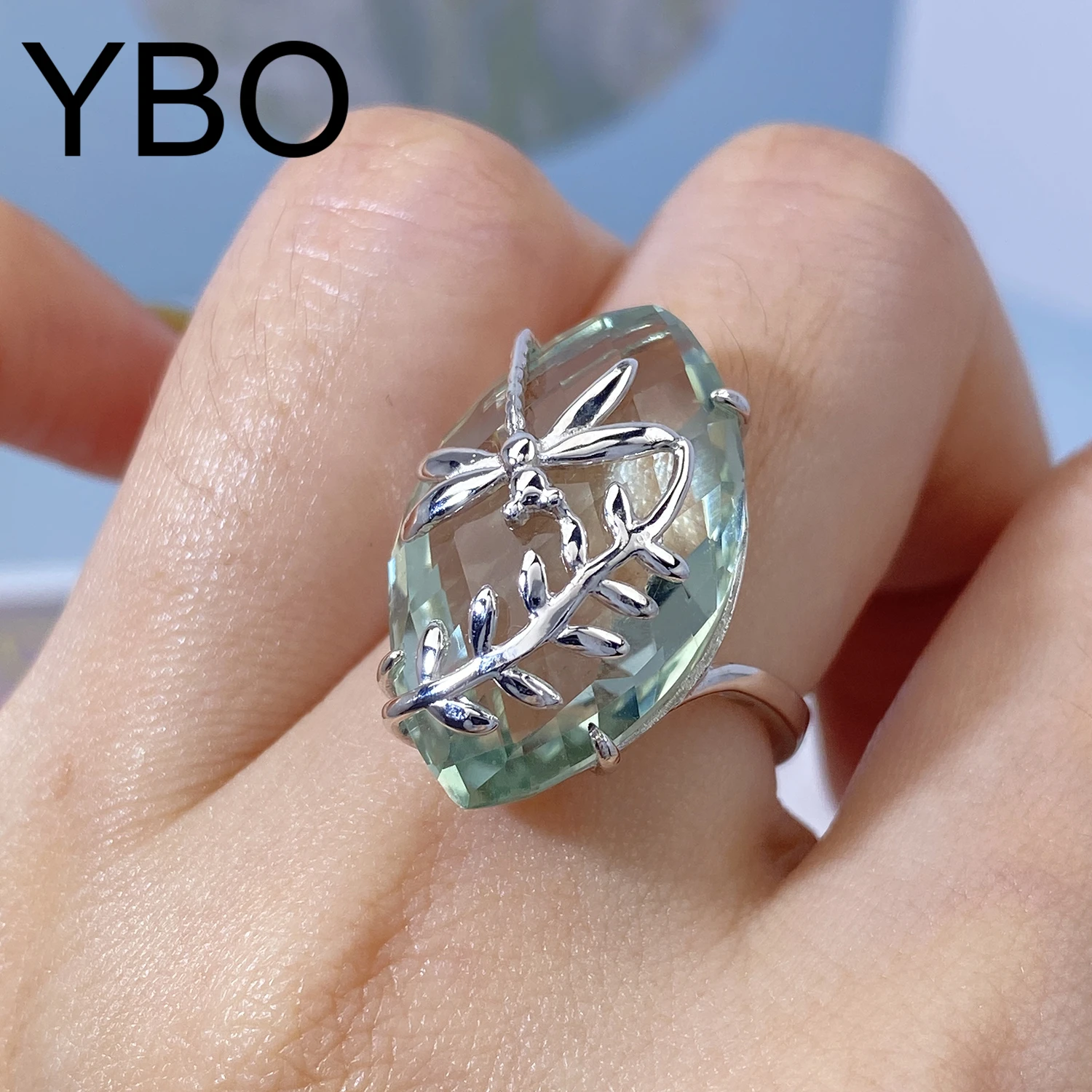 

YBO Mariquesa Green Crystal Rings For Women 925 Sterling Silver Leaf Jewelry Natural Gemstone Finger Ring Luxury Birthday Gifts