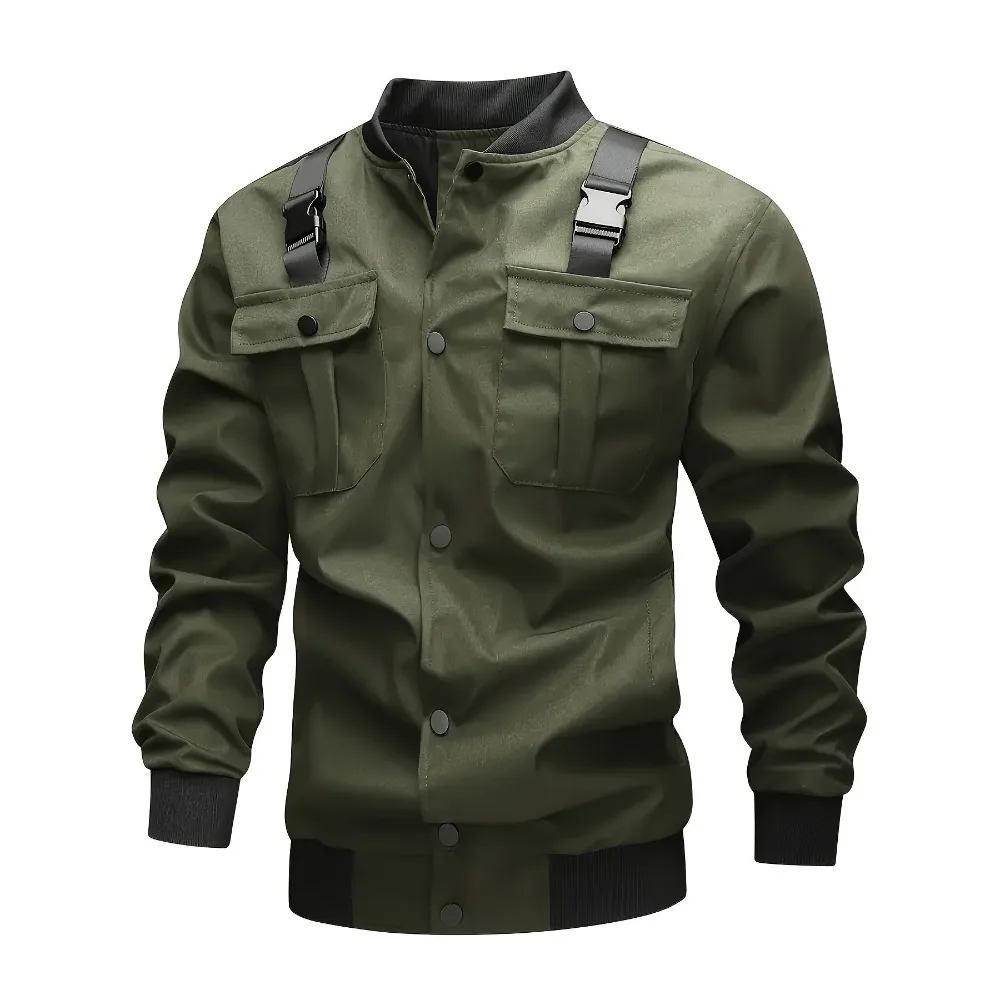 

UETEEY Camouflage Tactical Bomber Jackets Men Casual Stand Collar Motorcycle Jackets High Quality Loose Outwear Mens Clothing