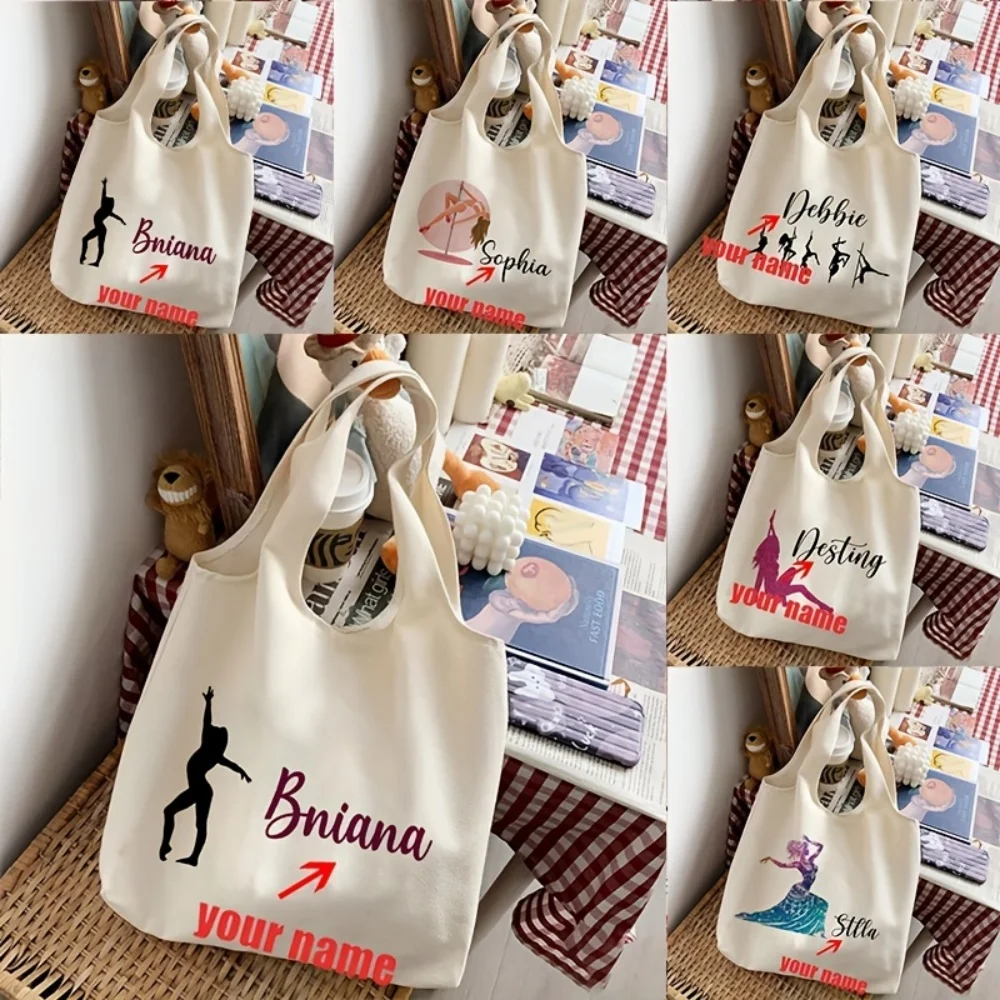 1Pc/5Pcs Personalized Custom Name/Text Handbag Dancer Pattern Tote Bag Women Shopping Tote Travel Bag Gift for Dancer Gift