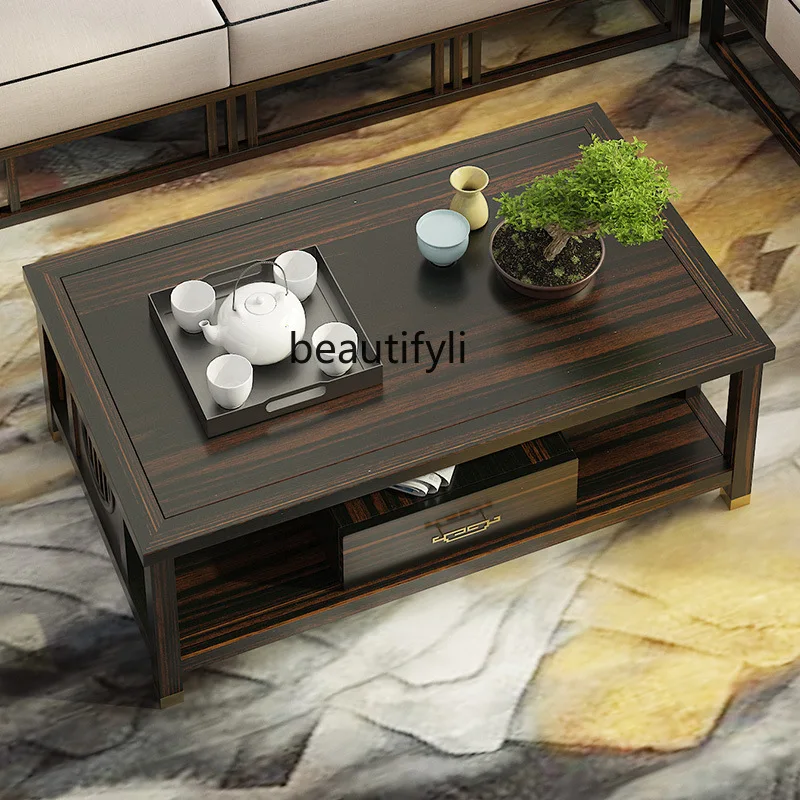 

Solid wood tea table household living room, modern simple coffee table office balcony tea table and chair combination