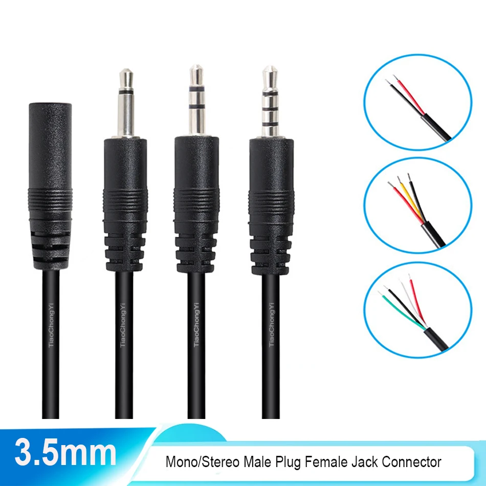 20PCS 3.5mm Male Female 2Pole  4Pole Mono/Stereo Aux Plug Jack Connector To Bare Wire End For DIY Audio Headphone Cable Repair