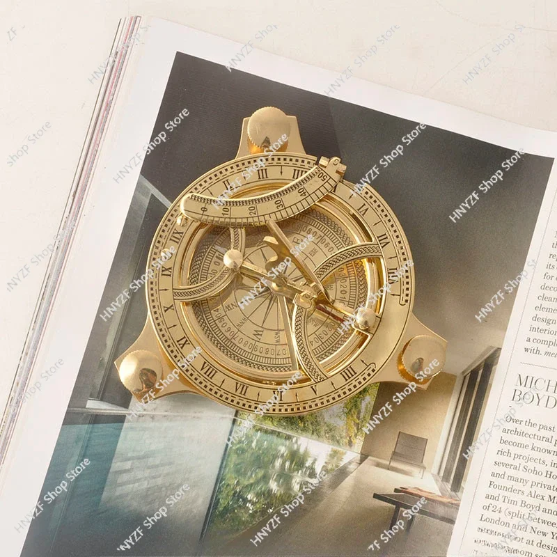 Pure copper brass sundial compass retro outdoor portable mini compass ornaments