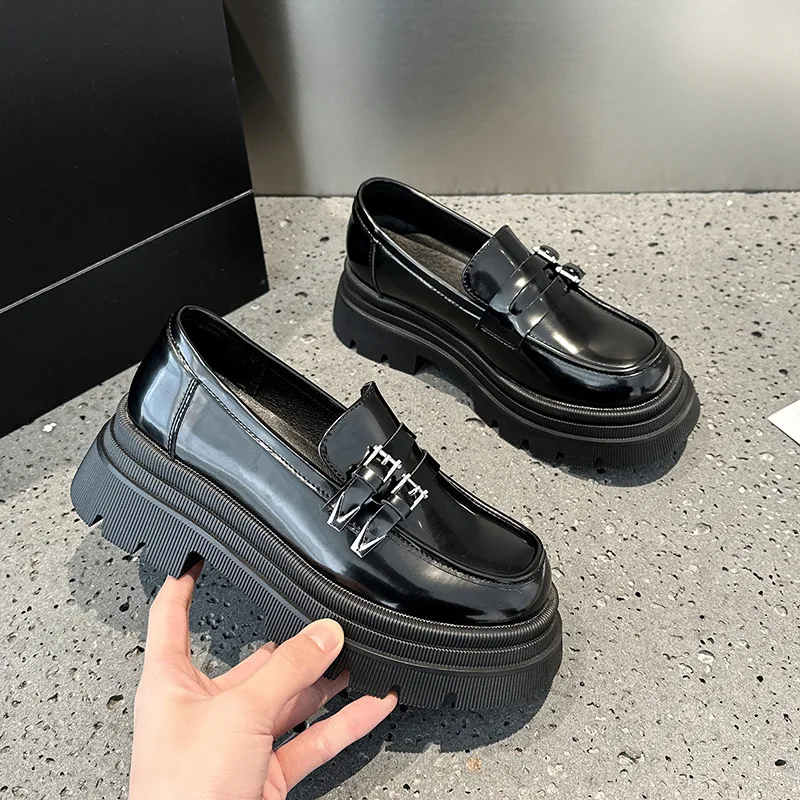 CICIYANG Loafers Women Genuine Leather 2024 Spring New Thick-soled High Heels Ladies British Style Girls Student JK Uniform Shoe