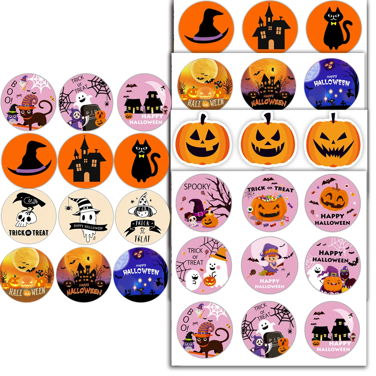 90pcs/set Halloween Paper Sticker Pumpkin Ghost Spider DIY Packaging Wrapping Stickers Kids Gift Trick Or Treat Party Decoration