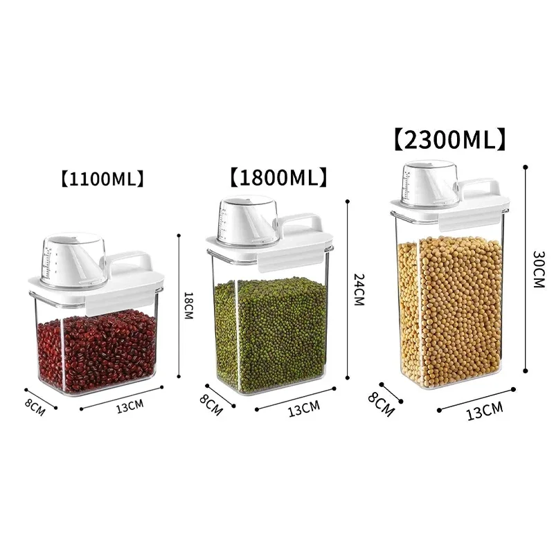 1PCS Kitchen Grain Storage Box Moisture-proof Insect-proof Dry Goods Snack Fresh-keeping Box Grain Sealed Tank and Measuring Cup