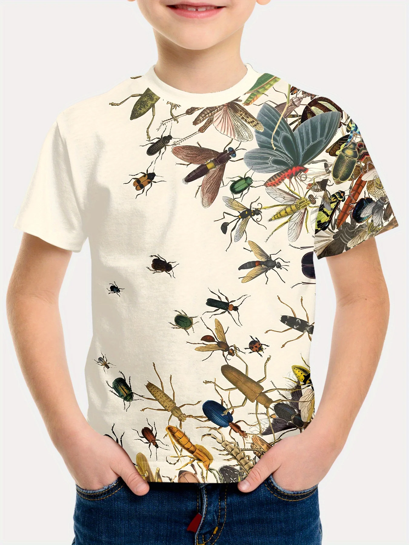 Insect World Collection Sommer-Kinder-T-Shirt, modisches Bild, 3D-gedruckt, atmungsaktiv, Rundhalsausschnitt, lässiges Oberteil für Jungen, Outdoor-Sport – Detail 2