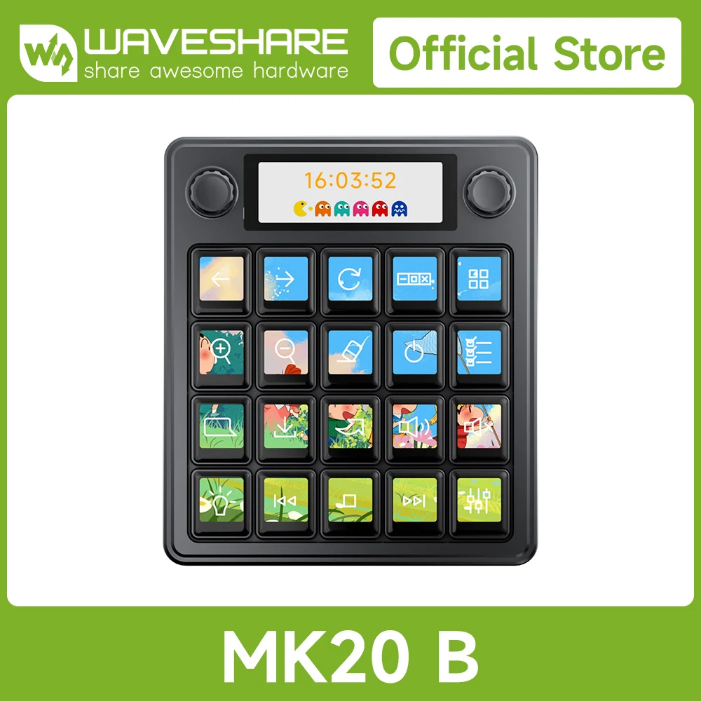 

Waveshare MK20 Multi-Functional AI Voice Control Panel, Onboard 20 × 0.85inch Mechanical LCD Macro Keys And A 2.8inch Secondary