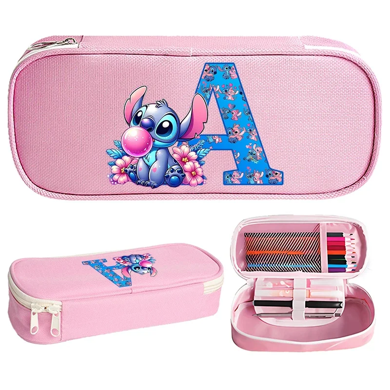 Stitch Disney-caja de lápices para niños y niñas, papelería, estuche de tela Oxford, suministros para estudiantes de dibujos animados de Anime, regalos para niños