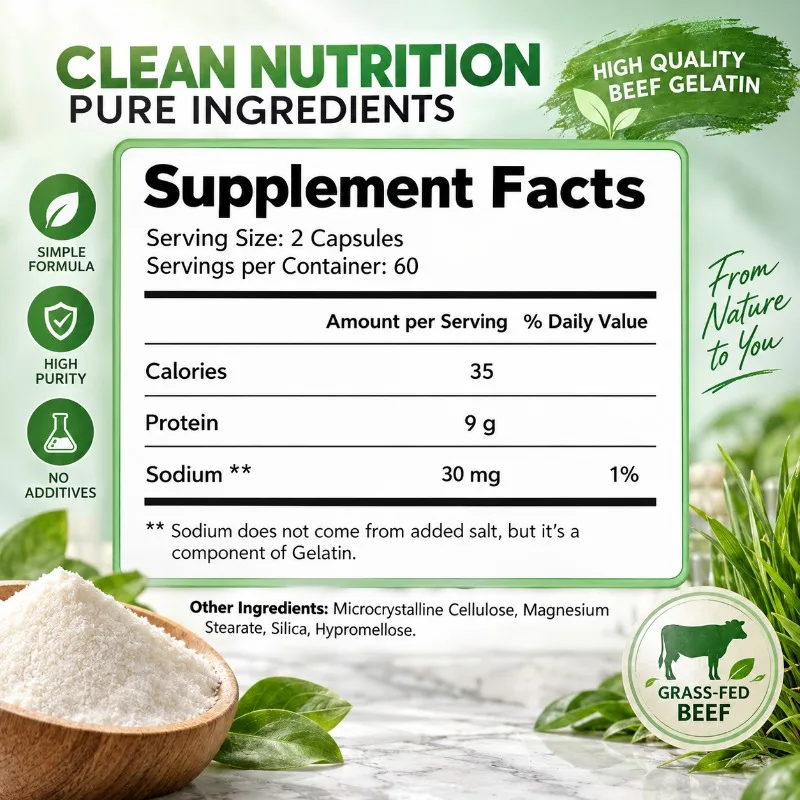 Gelatin Powder Capsules - Healthy Hair and Skin, Supports Joint Function and Flexibility, Relieve Gastrointestinal Discomfort