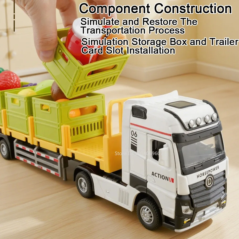 1:32 Trailer Container Transport Vehicle Model Toys Metal Diecast Sound Light Doors Opened Pull Back Toy Vehicles for Boys Gifts