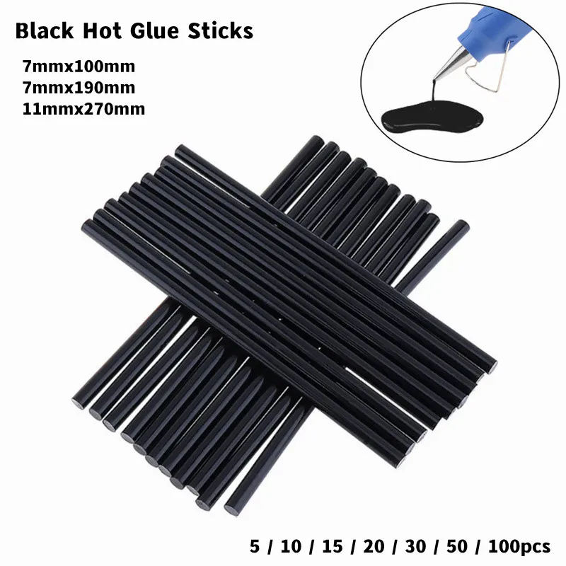 Bâtons de colle chaude pour odorà colle thermofusible, outils de bricolage, silicone, noir, adhésif, ustensiles de cuisine, 5-100 pièces, 7mm, 11mm