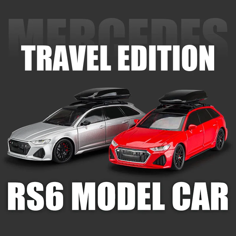 1:24 Audi RS6 Quattro Station Wagon Alloy Diecast Toy Car Model Wheel Steering Sound & Light Children Collectibles Birthday Gift