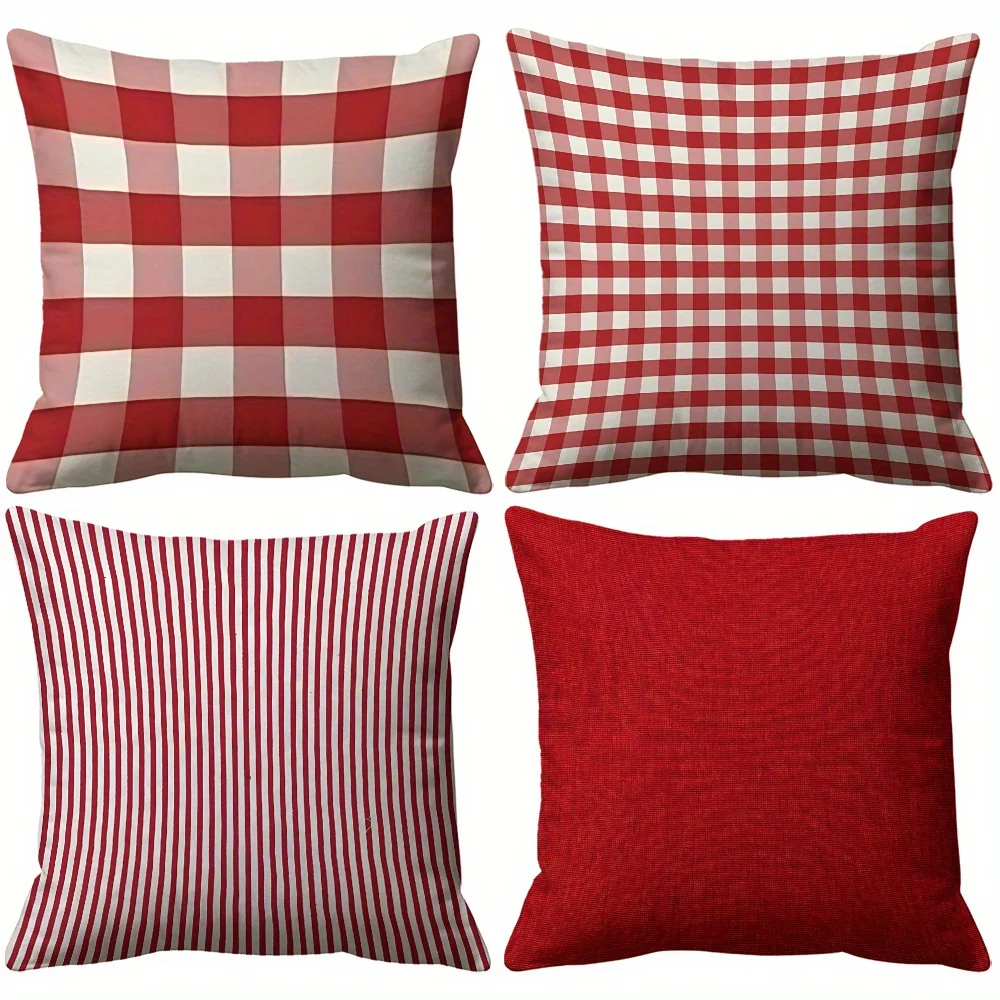 Rot-weiß gestreifte Kissenbezüge – Zeitgenössischer Farbblock |   Polyester, Weihnachts-Winter-Haus- und Sofadekoration