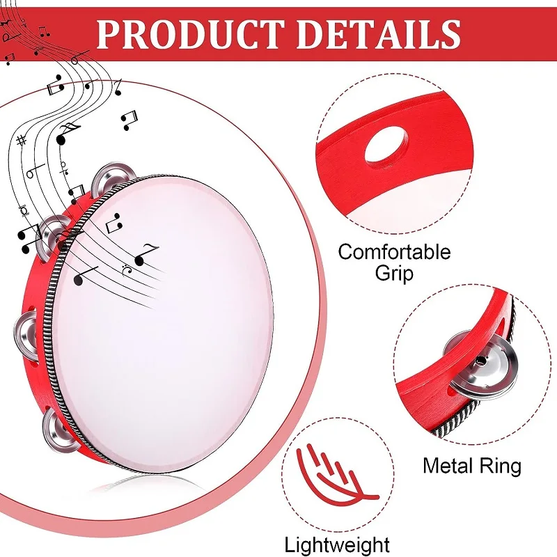 Tambourine Dance Props Ringing Teaching Aids For Children\'s Orff Percussion Instrument Wooden Hand Clamping Drum 4/6/8/10 Inch