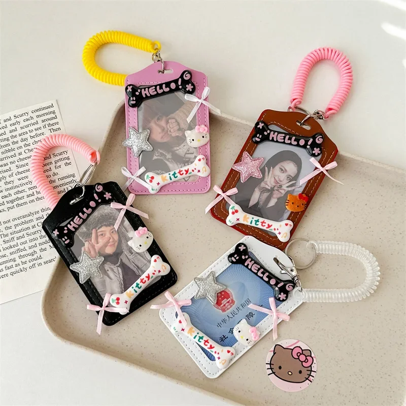 Cute Originality Hello Kitty Cartoon Card Set of Pupil Meal Card Bus Card Polaroid Photograph Protective Cover Show Pendant