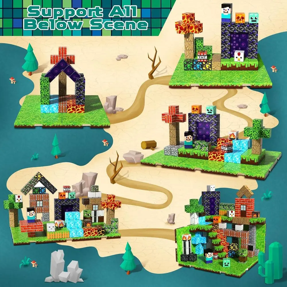 150피스 자석 블록 세트(6개 베이스플레이트 포함) - 4-8세 어린이용 STEM 장난감, 남아 및 여아에게 이상적, 크리스마스 선물로 완벽