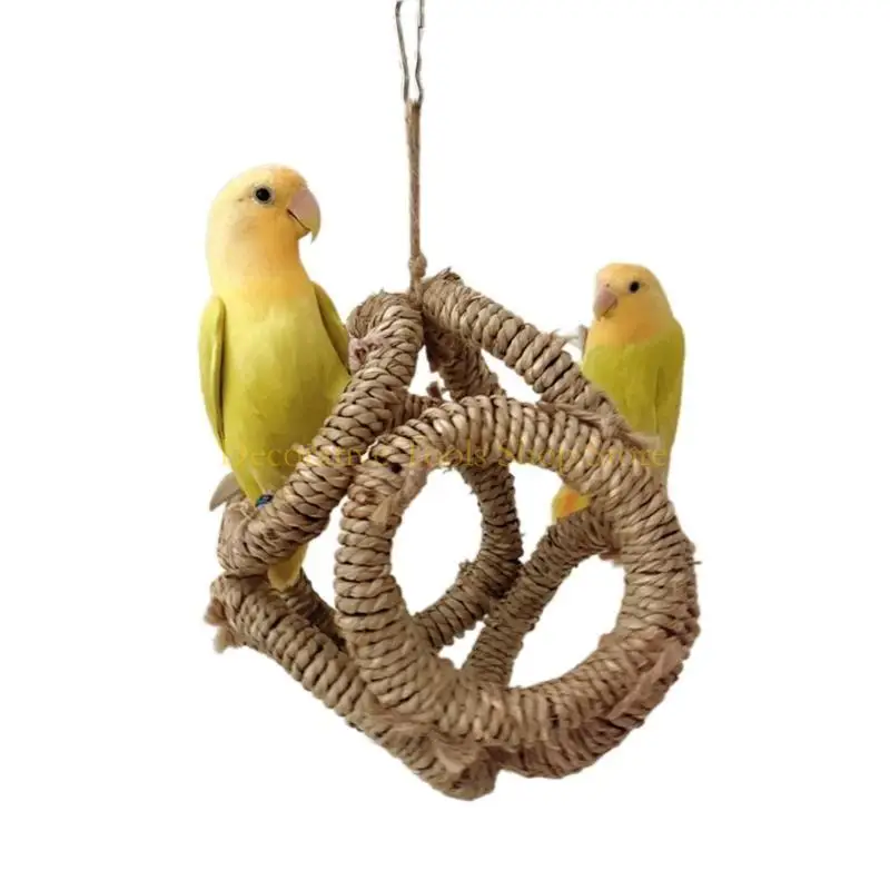 Qx2e Parrots Swing Scratchers Baars Rings Bird Rings Cage Toy Rack Toy Branch Swing Straw Rings Fun Swing