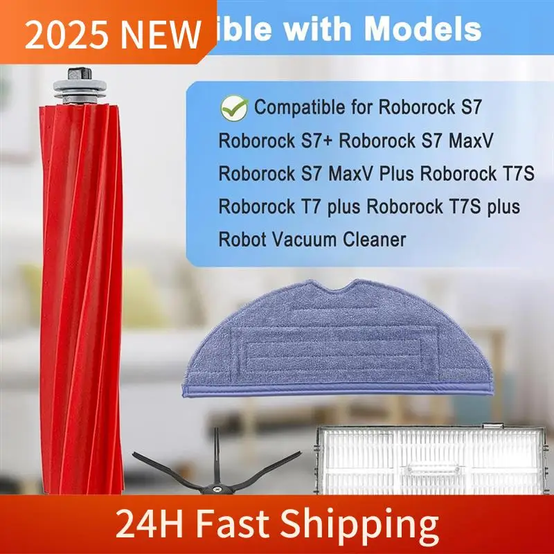 Kit Aksesori Tren 2025 untuk Roborock S7,S7 +,S7 Maxv,S7 Maxv Plus,T7S,T7 Plus,T7S Plus Filter Sikat Samping Rol Vakum Robot M