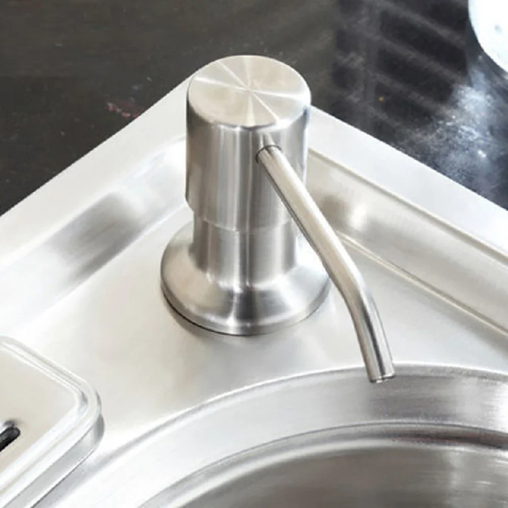 Dispensador de jabón para fregadero de cocina, cabezal de bomba de detergente de acero inoxidable de 350ML, prensa manual, botella de líquido,