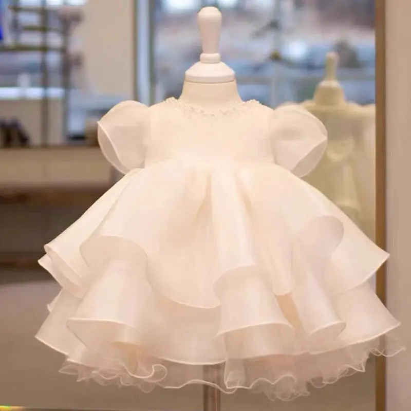 2025Girls' New Cake Dress Birthday Host Light Luxury High-End Wedding Dress Umbrella Princess Dress